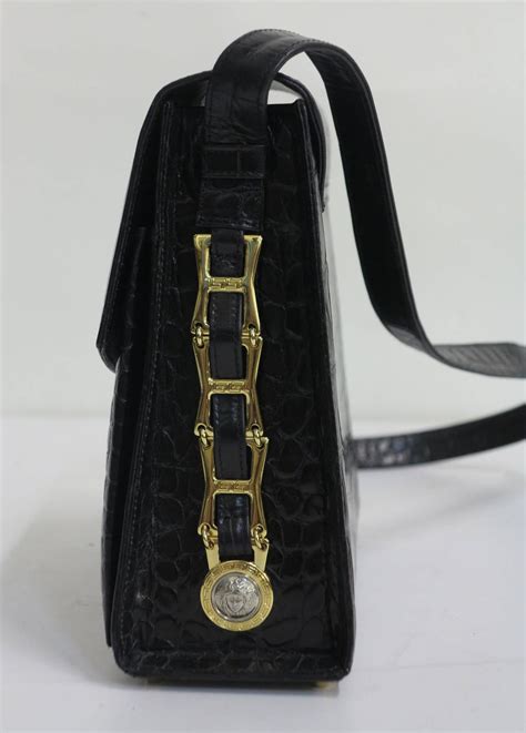 Versace Medusa black alligator embossed leather hand bag